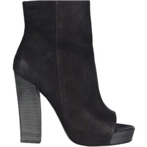 All Saints Boot Nubuck Leather Manifest Black Open Peep Toe Bootie Platf…